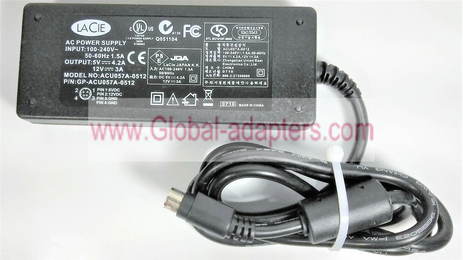 New Genuine Lacie ACU057A-0512 AC Adapter 4-Pin for LaCie D2 Lacie Big 5V-4.2A/12V-3A